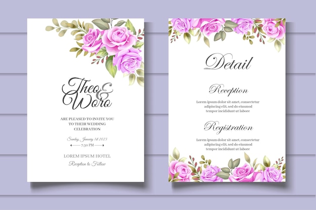 elegant set of wedding invitation cards with beautiful roses