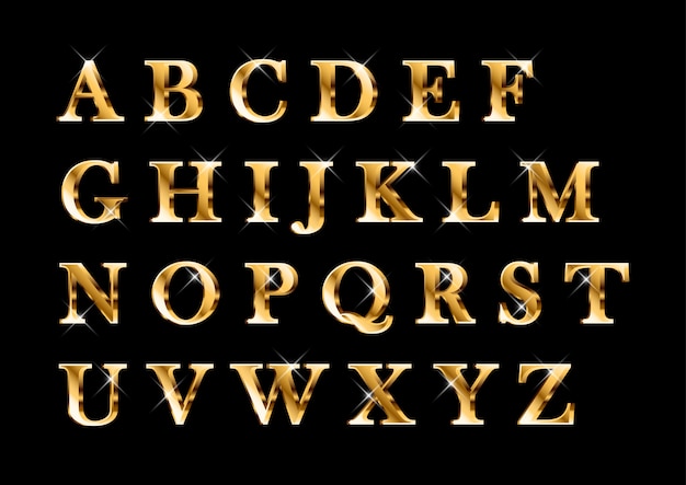 Vettore set di alfabeti oro lucido elegante