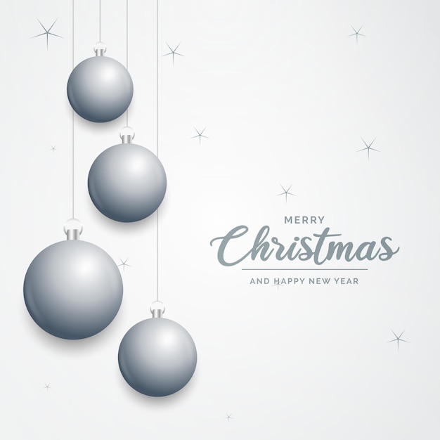 Elegant shiny white christmas background with silver baubles and place for text vector illustration