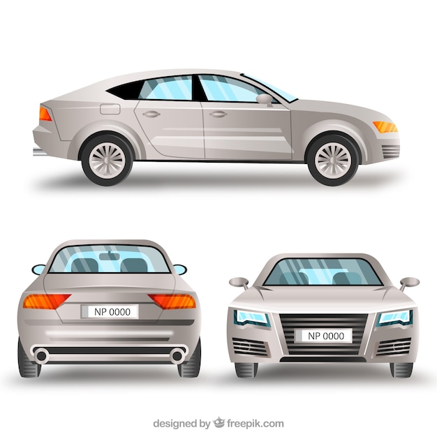 Elegant silver car in different views