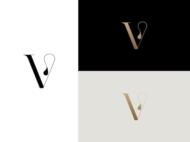 ベクトル エレガントなシンプルなミニマルで豪華なセリフフォントアルファベット文字vロゴデザイン