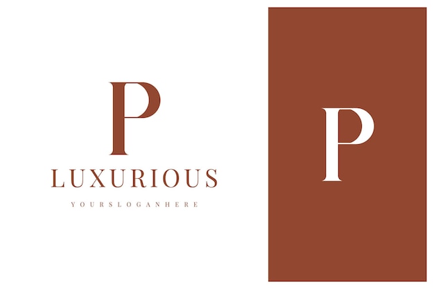 우아하고 단순한 최소한의 고급 세리프 글꼴 알파벳 문자 P 로고 디자인