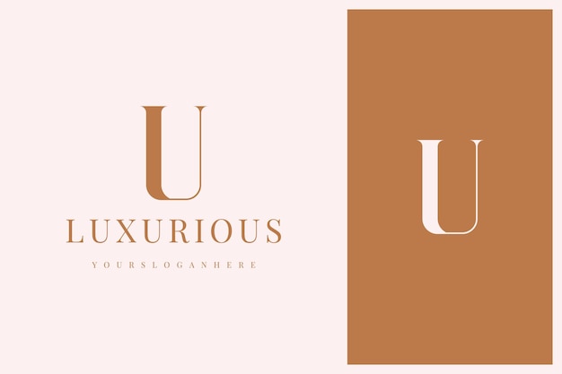 Элегантный простой минимальный роскошный шрифт с засечками, буква U, дизайн логотипа