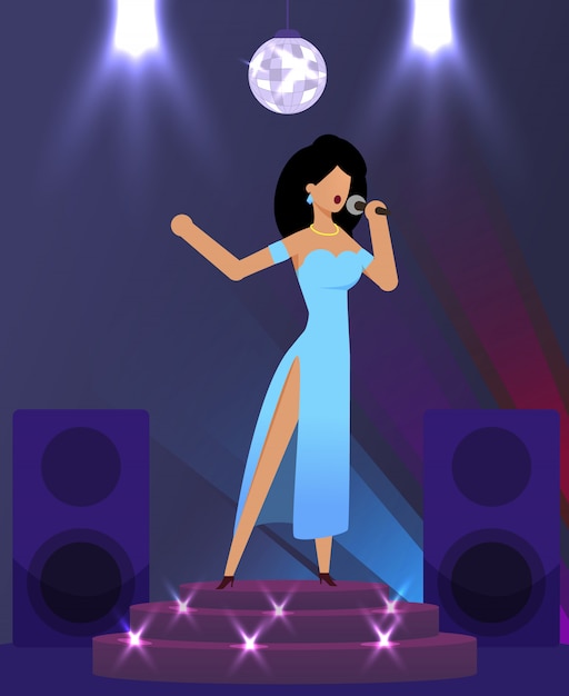 Elegant singer singing on stage in night club