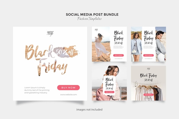 ブラックフライデーセールのためのエレガントなソーシャルメディアファッション投稿フィードテンプレートバンドル