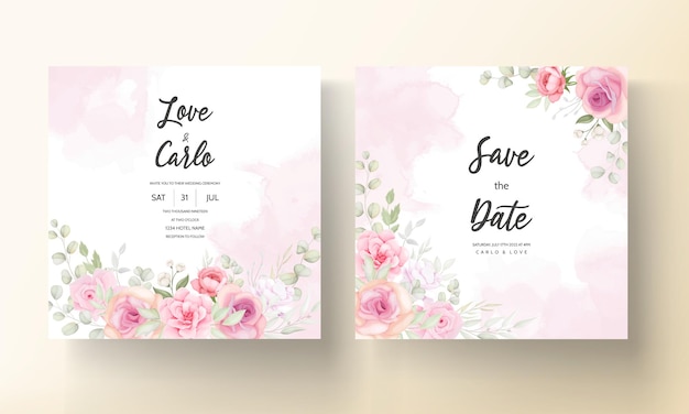 우아한 부드러운 꽃 결혼식 초대 카드 디자인