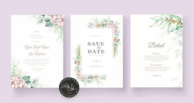 エレガントな柔らかい花の結婚式の招待カードテンプレート