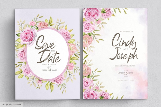 Elegant soft pink watercolor roses invitation card set