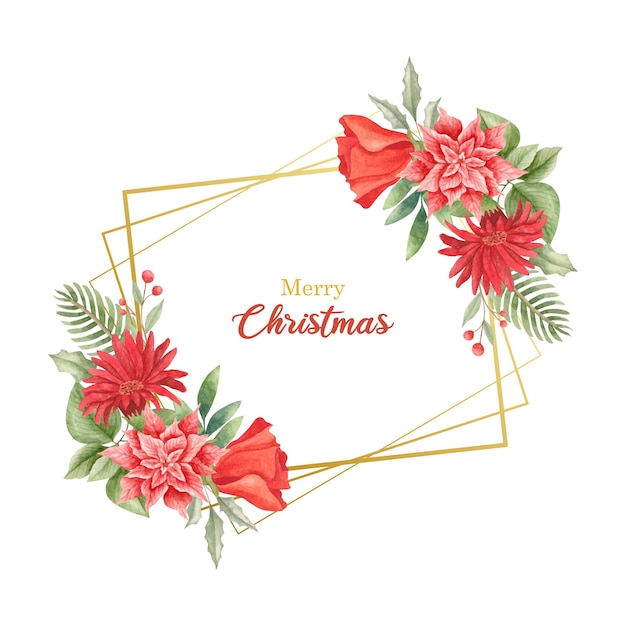 Elegant style merry christmas watercolor floral frame