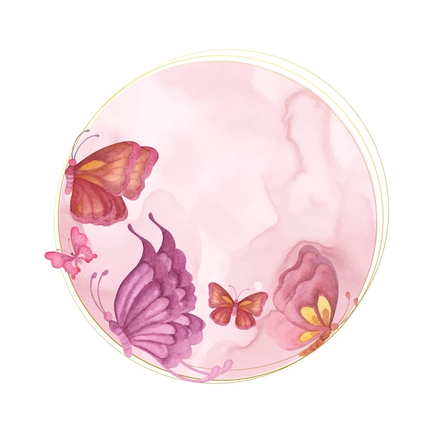 Elegant style watercolor lovely butterfly round frame