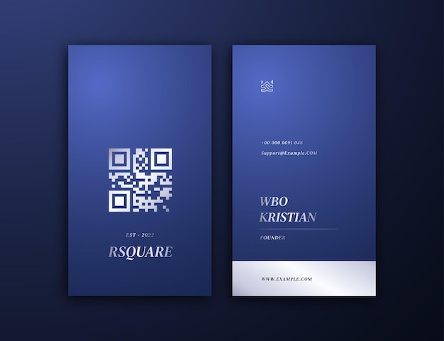 Elegant Stylish Dark Blue Silver Vertical Business Card Editable Template