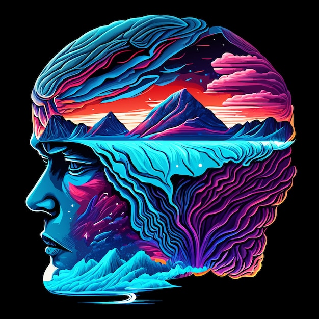 Elegant Sublimation Graphic Human Face and Arctic Iceberg Imagery