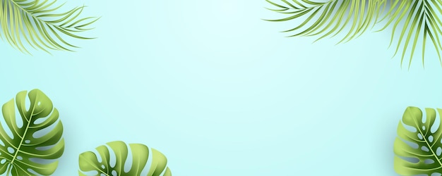 Elegant summer banner with realistic tropical leaves