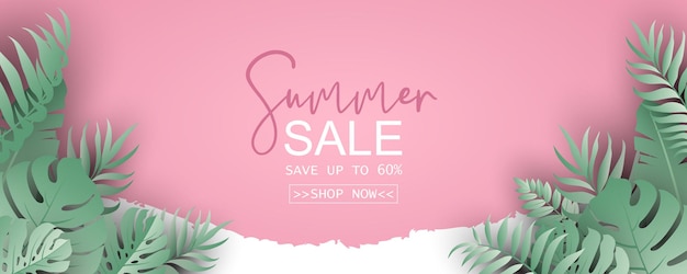 Elegant summer sale banner with tropical leaf theme