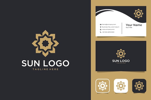 Elegante design del logo della geometria del sole e biglietto da visita