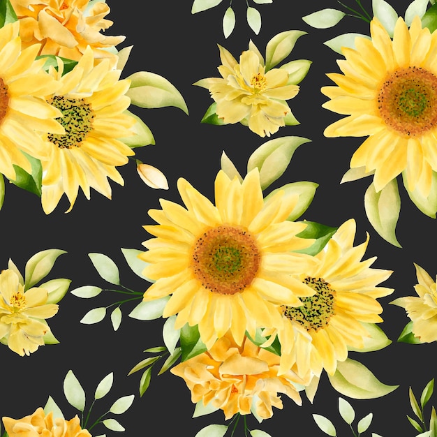 elegant sunflowers seamless pattern