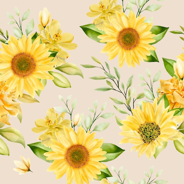 elegant  sunflowers seamless pattern