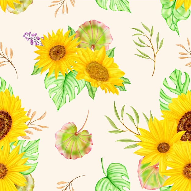 Elegant sunflowers seamless pattern