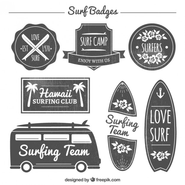 Elegant surf badge set