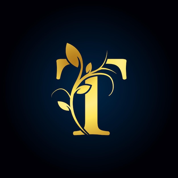 エレガントな T ラグジュアリー ロゴ ゴールデン フローラル アルファベット ロゴ 花の葉付き ファッション ジュエリーに最適