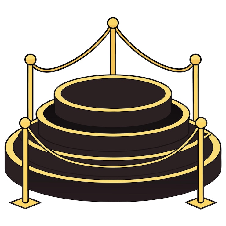 Vector elegant tiered podium with gold stanchions and velvet rope isolated on white background