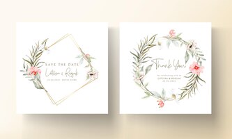 Elegant tiny floral watercolor wedding invitation card  template design