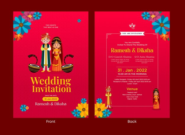 Elegant traditional Indian wedding invitation card template