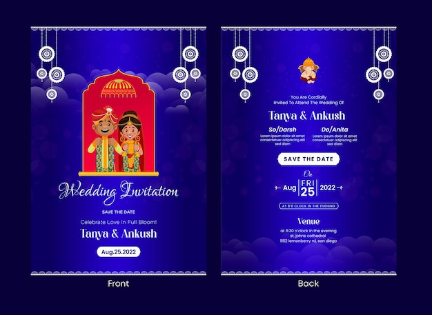 Vector elegant traditional indian wedding invitation card template