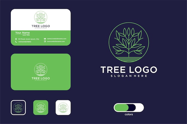 Elegante design del logo del cerchio dell'albero e biglietto da visita