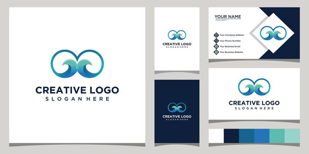 Elegant two ocean waves design logo template and business card design