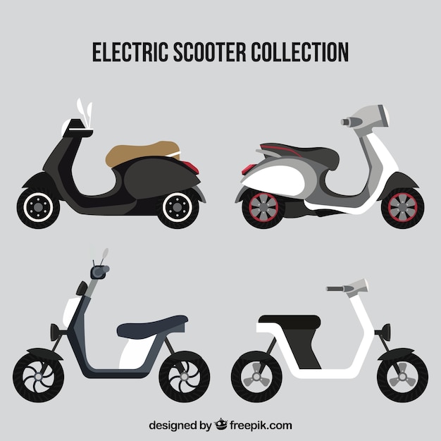 Vettore elegante varietà di scooter moderni