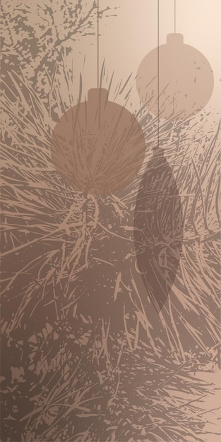 Элегантный векторный бежевый вертикальный фон с еловыми ветками и елочными шарами абстрактный фон с коричневой градиентной текстурой