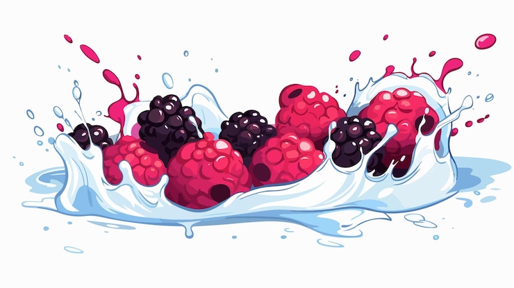 Vector elegant vector frame with wild berry fruit and milk or yogurt