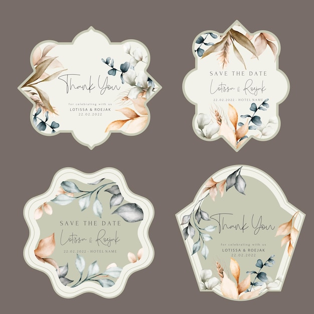 Vector elegant vintage leaves watercolor label collection