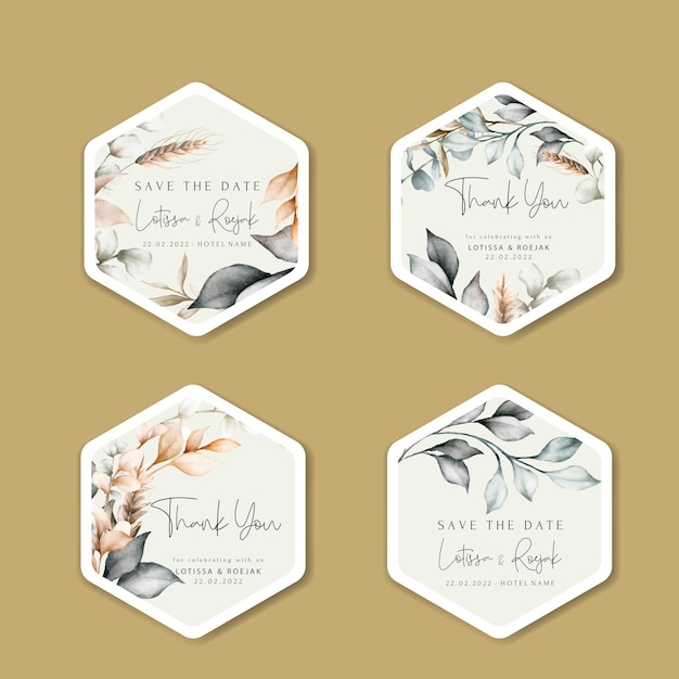 elegant vintage leaves watercolor label collection