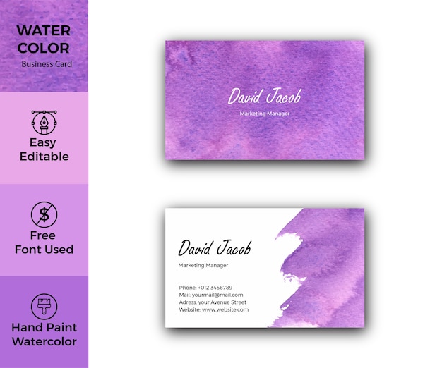 Элегантная фиолетовая акварельная визитка