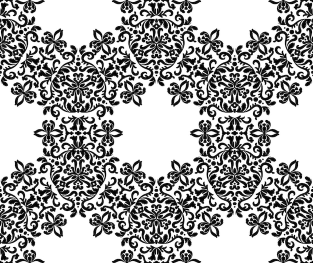 Elegant Volutes with Ornaments Seamless Vector PatternBlack and White Decorative texture