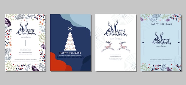 Elegant Vrolijk Kerstfeest en Gelukkig Nieuwjaar Set felicitatiekaarten posters vakantie covers