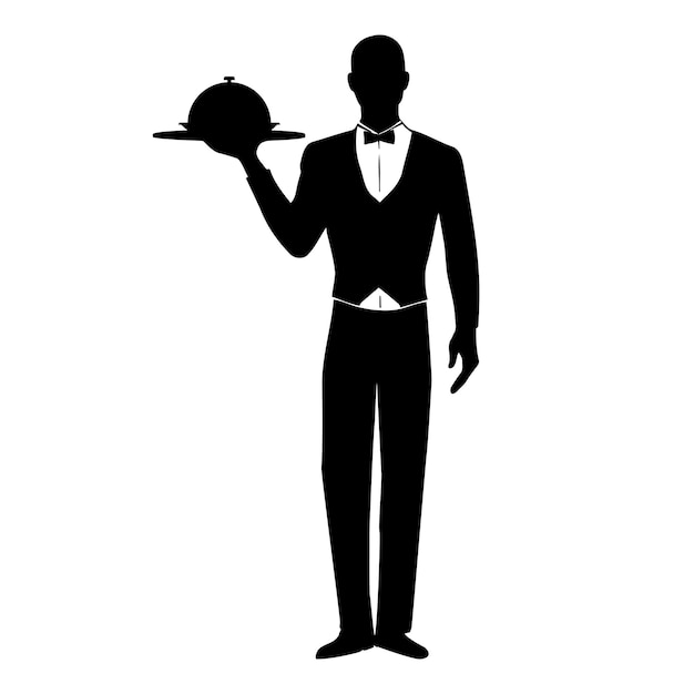 Vector elegant waiter with a tray of food silhouette vector illustration