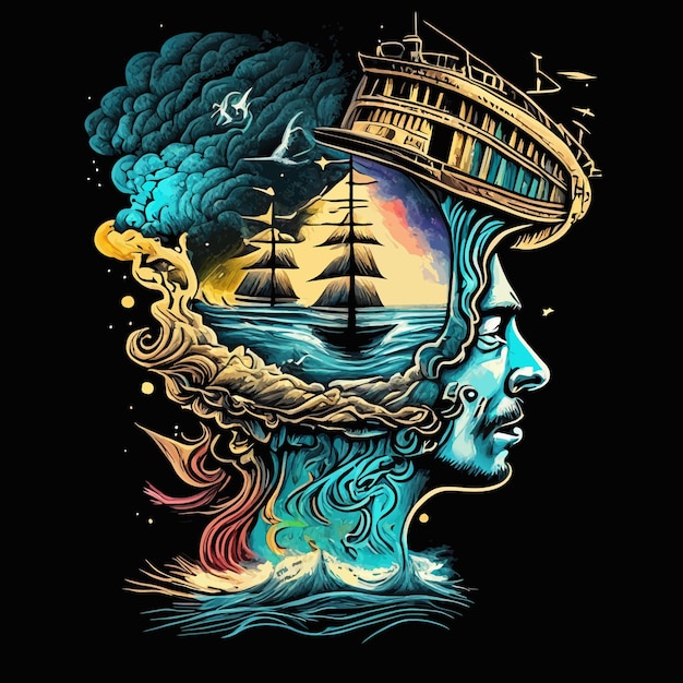 Elegant Wall Art Idee Vector Menselijk hoofd wordt een klassiek schip