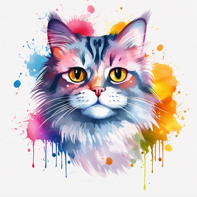 Elegant watercolor cat pose with white background