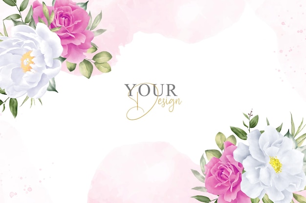 Elegant Watercolor Floral Background Design with Hand Drawn Peony and Leaves