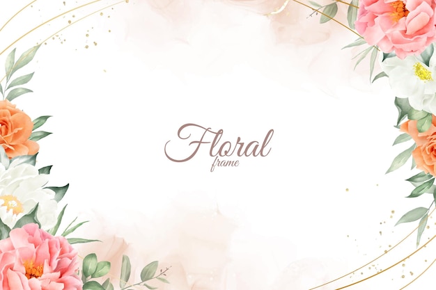 Vector elegant watercolor floral background design with hand drawn peony and leaves