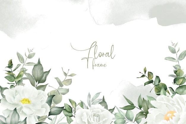 Vector elegant watercolor floral background design with hand drawn peony and leaves