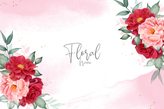 Elegant Watercolor Floral Background Design with Hand Drawn Peony and Leaves