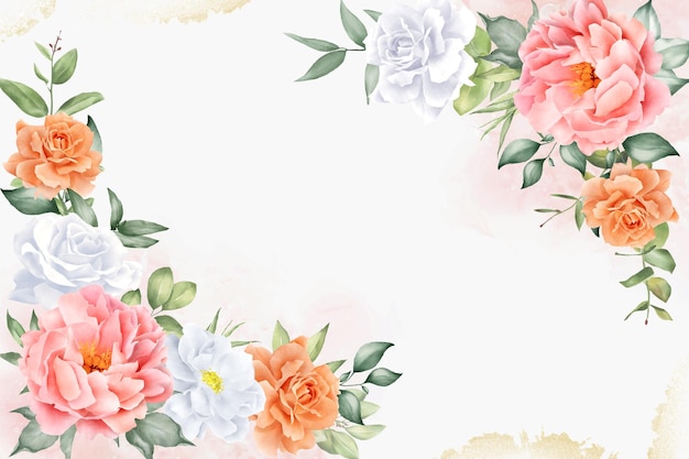 手描きの牡丹と葉を持つエレガントな水彩画の花の背景デザイン
