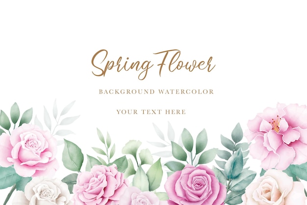 Elegant watercolor floral background design with hand drawn peony and leaves