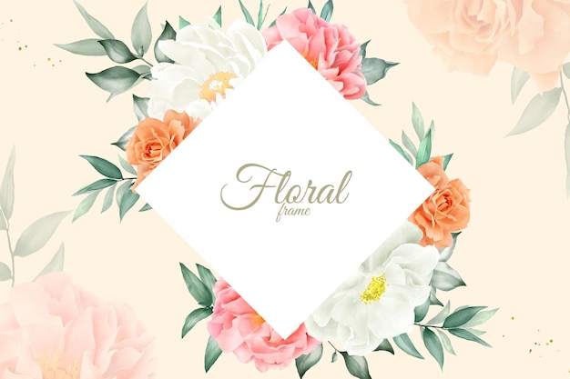 Elegant Watercolor Floral Frame Background Design with Hand Drawn Peony and Leaves