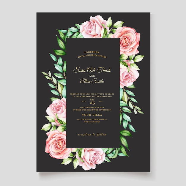 Elegant watercolor floral invitation card template