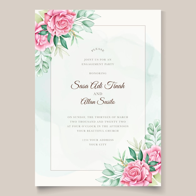 Elegant watercolor floral and leaves invitation card template